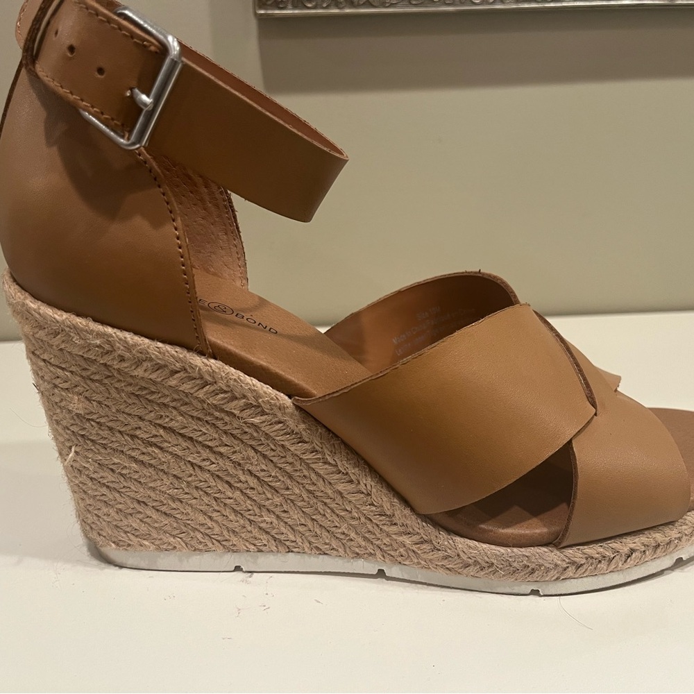 Treasure and Bond brown, leather sandals, ankle strap, wedge espadrille. - Picture 5 of 6